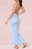 Elegant Floral Print Spaghetti Strap Backless Maxi Dress