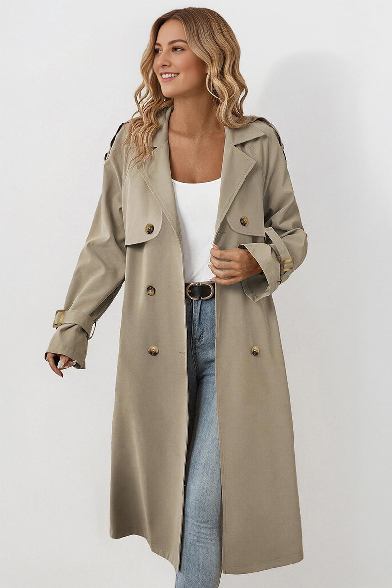 Classy Notch Lapel Double Breasted Belt Decor Trench Coat