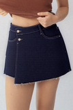Layered High Waist Raw Hem Denim Skorts with Tassel Detail