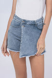 Layered High Waist Raw Hem Denim Skorts with Tassel Detail