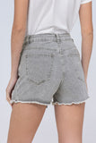 Layered High Waist Raw Hem Denim Skorts with Tassel Detail