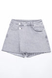 Layered High Waist Raw Hem Denim Skorts with Tassel Detail