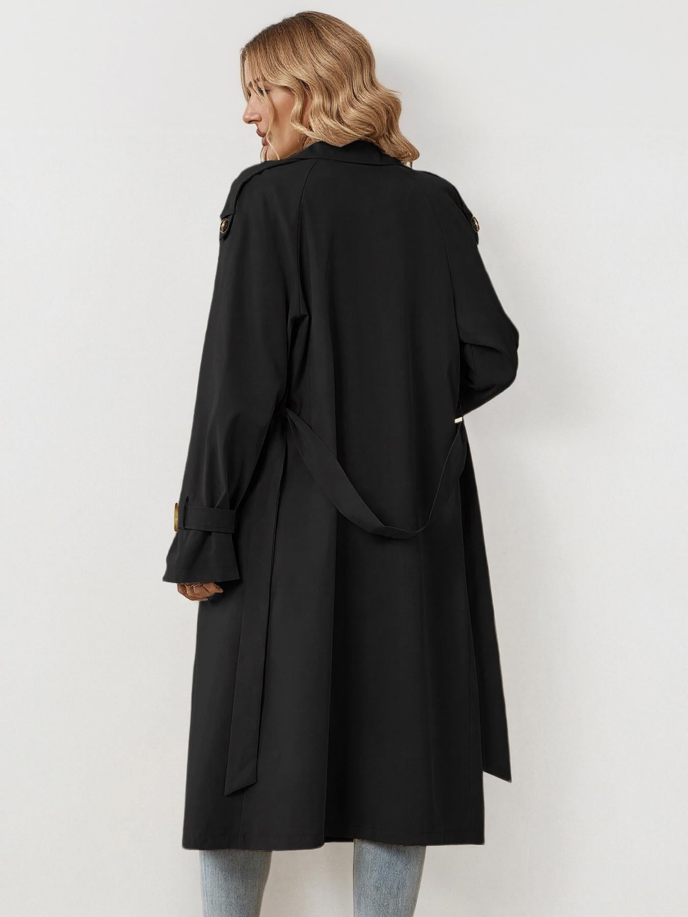 Classy Notch Lapel Double Breasted Belt Decor Trench Coat