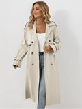 Classy Notch Lapel Double Breasted Belt Decor Trench Coat