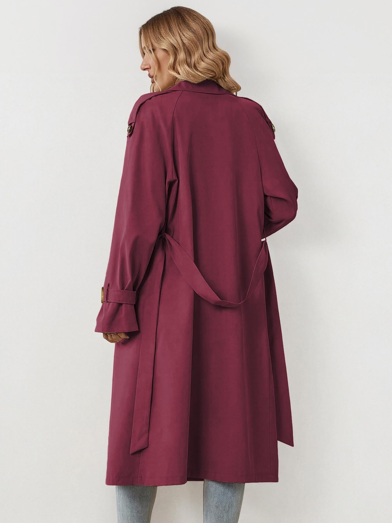 Classy Notch Lapel Double Breasted Belt Decor Trench Coat