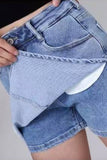 KATCH ME Chic High Waist Denim Skorts: Spring/Summer A-Line Skirts with Multi-Pockets & Layered Design