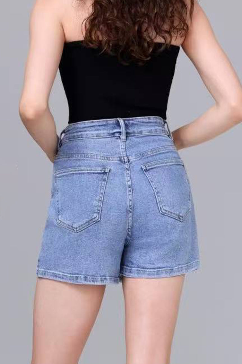 KATCH ME Chic High Waist Denim Skorts: Spring/Summer A-Line Skirts with Multi-Pockets & Layered Design