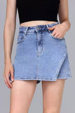 KATCH ME Chic High Waist Denim Skorts: Spring/Summer A-Line Skirts with Multi-Pockets & Layered Design  29.99