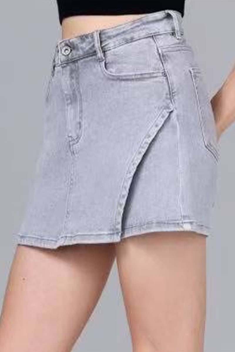 KATCH ME Chic High Waist Denim Skorts: Spring/Summer A-Line Skirts with Multi-Pockets & Layered Design