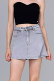 KATCH ME Chic High Waist Denim Skorts: Spring/Summer A-Line Skirts with Multi-Pockets & Layered Design  29.99