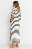 KATCH ME Casual V-Neck Batwing Midi Dress: Striped, Collared, Side Slit, Perfect for Going Out or Summer Slouchy Style Dresses