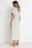 KATCH ME Casual V-Neck Batwing Midi Dress: Striped, Collared, Side Slit, Perfect for Going Out or Summer Slouchy Style Dresses