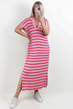 KATCH ME Casual V-Neck Batwing Midi Dress: Striped, Collared, Side Slit, Perfect for Going Out or Summer Slouchy Style Dresses 24.99