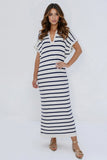 KATCH ME Casual V-Neck Batwing Midi Dress: Striped, Collared, Side Slit, Perfect for Going Out or Summer Slouchy Style Dresses 24.99