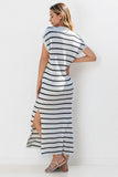 KATCH ME Casual V-Neck Batwing Midi Dress: Striped, Collared, Side Slit, Perfect for Going Out or Summer Slouchy Style Dresses