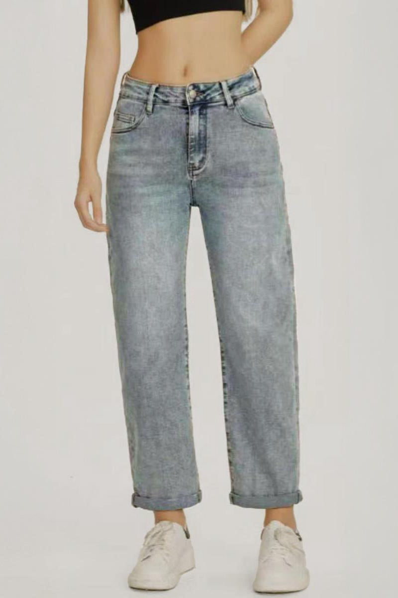 KATCH ME Mid-Rise Wide Leg Jeans: Stylish Roll Cuff, Vintage Multi-Pocket, Street Style Trousers  42.99