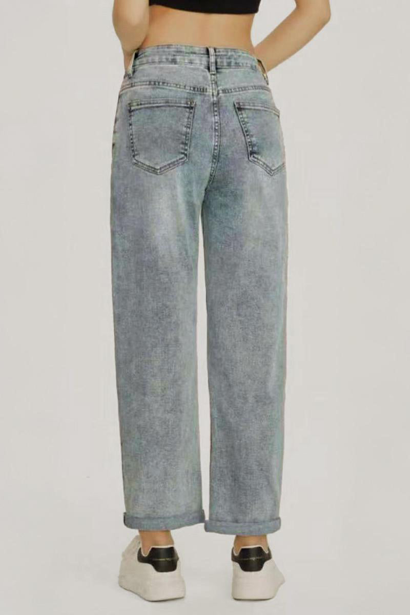 KATCH ME Mid-Rise Wide Leg Jeans: Stylish Roll Cuff, Vintage Multi-Pocket, Street Style Trousers