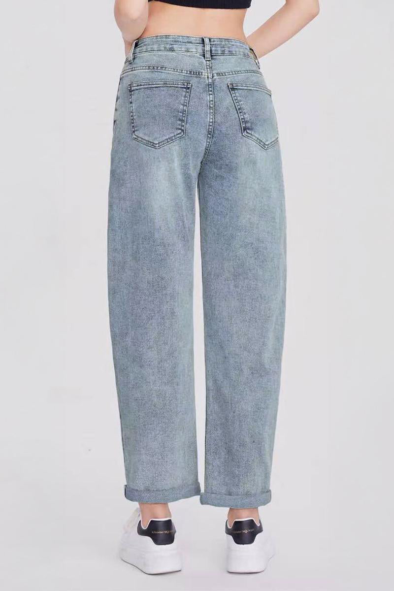 KATCH ME Mid-Rise Wide Leg Jeans: Stylish Roll Cuff, Vintage Multi-Pocket, Street Style Trousers