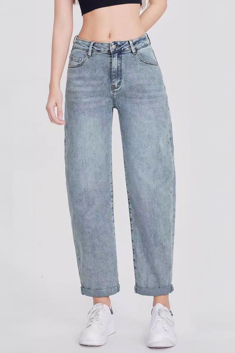 KATCH ME Mid-Rise Wide Leg Jeans: Stylish Roll Cuff, Vintage Multi-Pocket, Street Style Trousers  42.99