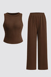KATCH ME Summer Co-ord Set: Solid Color Shelf-Bra Tank Top & Wide Leg Trousers  32.99