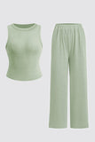 KATCH ME Summer Co-ord Set: Solid Color Shelf-Bra Tank Top & Wide Leg Trousers  32.99
