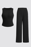 KATCH ME Summer Co-ord Set: Solid Color Shelf-Bra Tank Top & Wide Leg Trousers  32.99