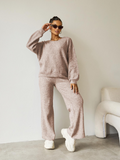 Women's Black Cozy Knit Scoop Neck Long Sleeve Loose Top & Stretch Trousers Co-ord