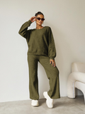 Women's Black Cozy Knit Scoop Neck Long Sleeve Loose Top & Stretch Trousers Co-ord
