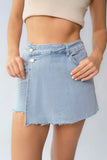 Layered High Waist Raw Hem Denim Skorts with Tassel Detail