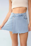 Layered High Waist Raw Hem Denim Skorts with Tassel Detail