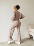 Women's Black Cozy Knit Scoop Neck Long Sleeve Loose Top & Stretch Trousers Co-ord