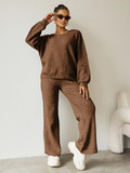 Women's Black Cozy Knit Scoop Neck Long Sleeve Loose Top & Stretch Trousers Co-ord