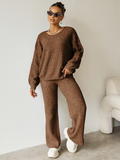 Women's Black Cozy Knit Scoop Neck Long Sleeve Loose Top & Stretch Trousers Co-ord