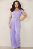 Casual Partial Button Slim Top & Wide Leg Trousers Co-ord