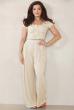 Casual Partial Button Slim Top & Wide Leg Trousers Co-ord