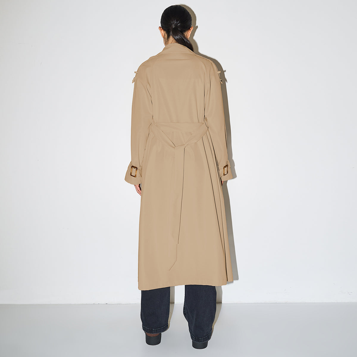 Classy Notch Lapel Double Breasted Belt Decor Trench Coat