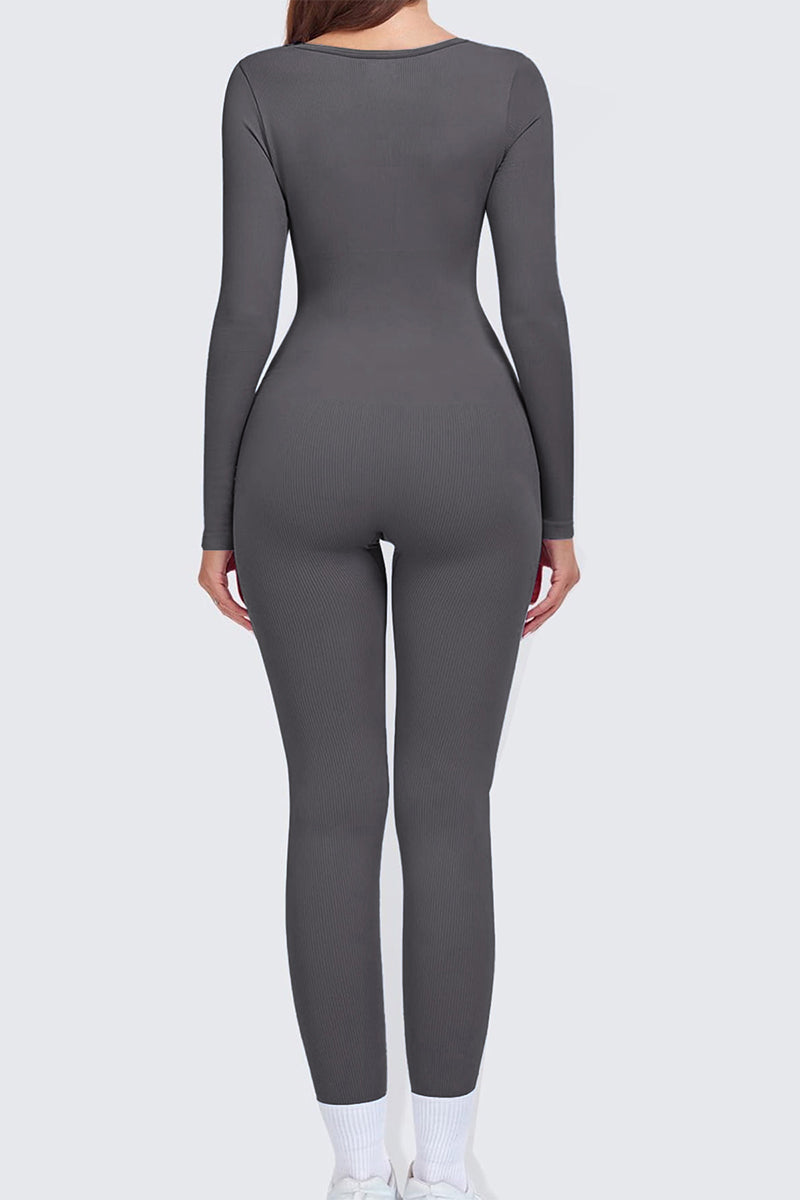 Athletic Seamless U Neck Long Sleeve Shaping Jumpsuit