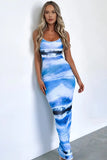 Azure Abstract Print Spaghetti Straps Tight Dress