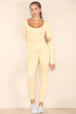 KATCH ME Beige Seamless U Neck Long Sleeve Shaping Jumpsuit Jumpsuit