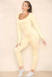 KATCH ME Beige Seamless U Neck Long Sleeve Shaping Jumpsuit Jumpsuit
