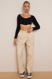 KATCH ME Beige Wide Leg Pockets PU Cargo Pants Trousers
