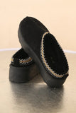 Black Casual Textured Fur Chunky Thermal Slip-On