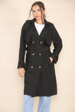 KATCH ME Black Notch Lapel Double Breasted Belt Decor Trench Coat Coat