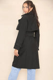 KATCH ME Black Notch Lapel Double Breasted Belt Decor Trench Coat Coat