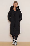 KATCH ME Black Versatile Print Logo Zip-Up Hooded Cotton Coat Coat