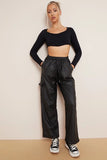 KATCH ME Black Wide Leg Pockets PU Cargo Pants Trousers