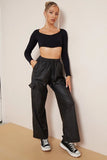 KATCH ME Black Wide Leg Pockets PU Cargo Pants Trousers