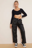 KATCH ME Black Wide Leg Pockets PU Cargo Pants Trousers