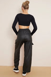 KATCH ME Black Wide Leg Pockets PU Cargo Pants Trousers