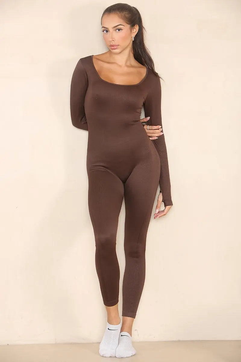 KATCH ME Two For £26.99! Seamless U Neck Long Sleeve Shaping Jumpsuit Jumpsuit